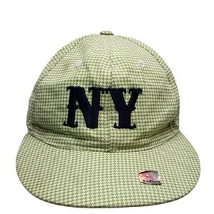 LeGna Fitted Cap with NY Logo Green Houndstooth Pattern Size Medium 58cm